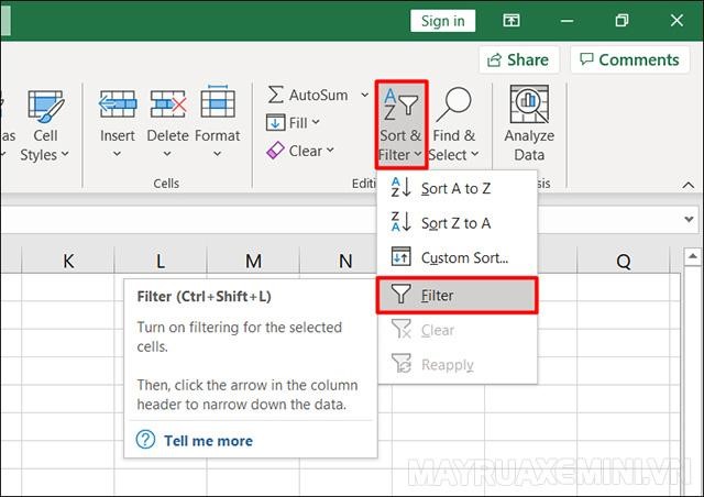 Công cụ filter trong Excel