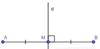 D là đường trung trực của đoạn AB đi qua trung điểm M và vuông góc với AB