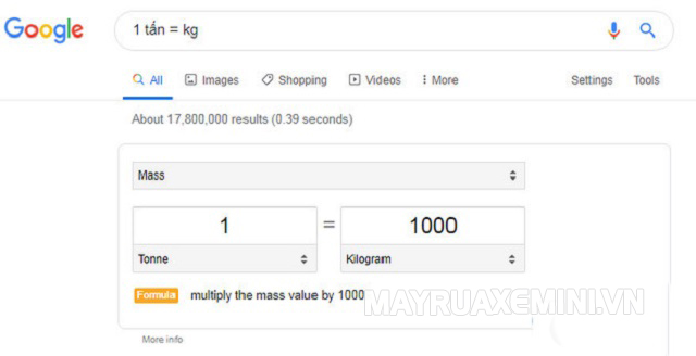 Cách đổi tấn sang kg bằng Google